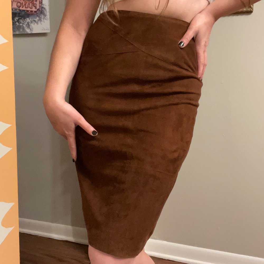 St Gillian by Kay Unger suede brown pencil skirt 8